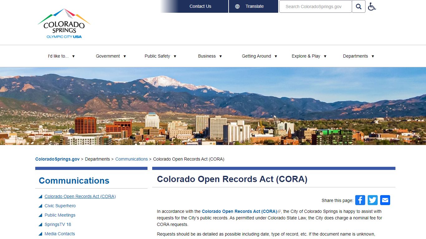 Colorado Open Records Act (CORA) | Colorado Springs